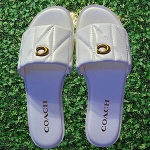 Coach White Quilted Slides